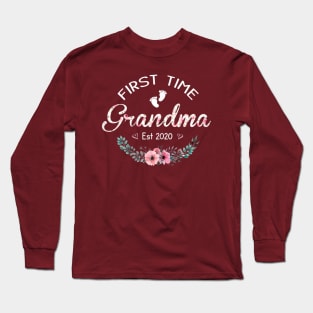 Women Promoted to Grandma Est 2020 First Time Grandma Floral Long Sleeve T-Shirt